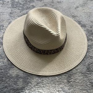 Jcrew leopard ribbon straw beach hat